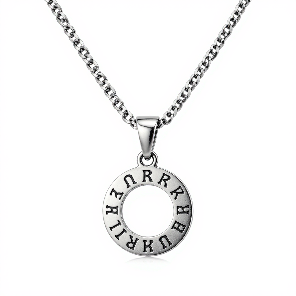 Ancient Bond Wedding Chain with Engraved Runes and Circular Pendant