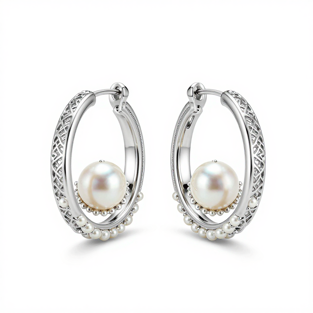 Lace and Pearl Hoop Earrings