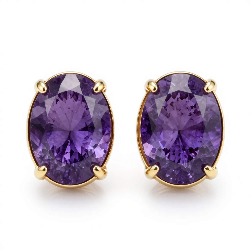 Amethyst Stud Earrings with Gold Frame