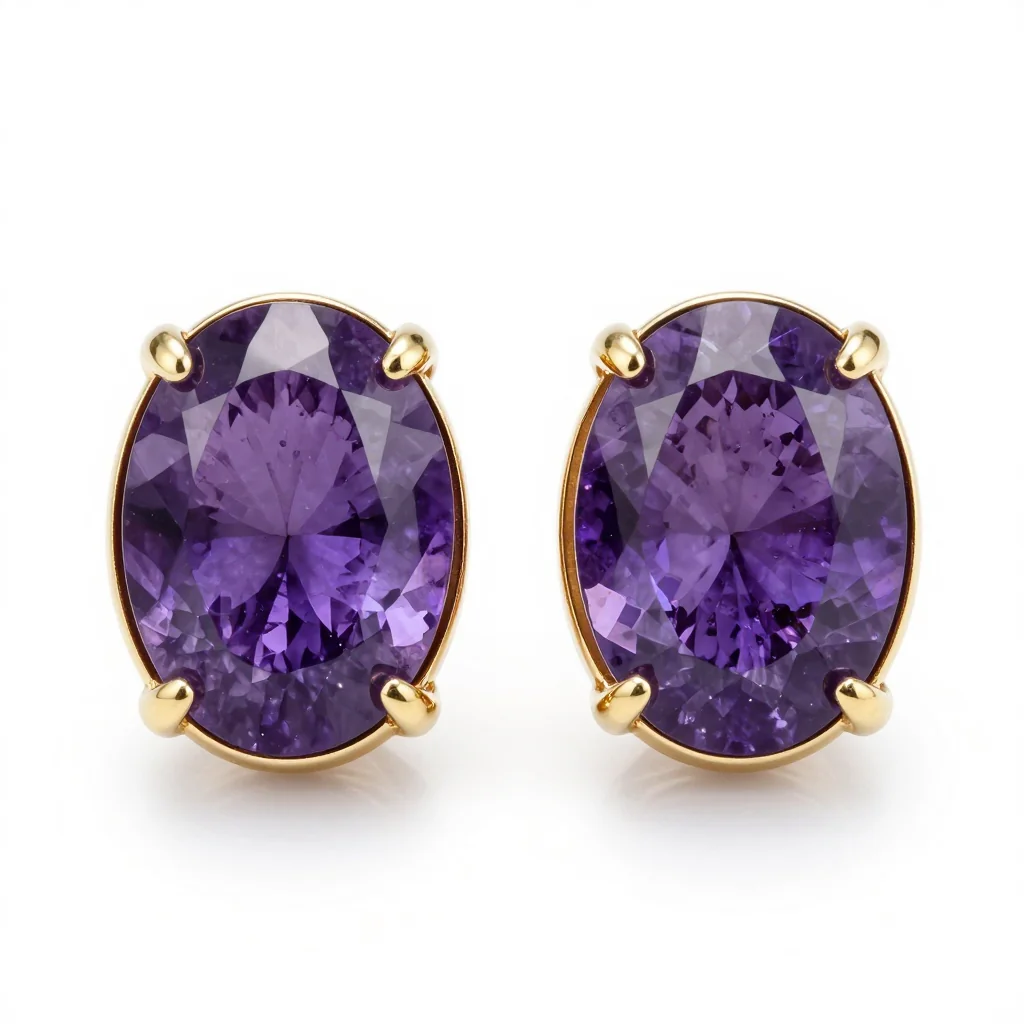 Amethyst Stud Earrings with Gold Frame