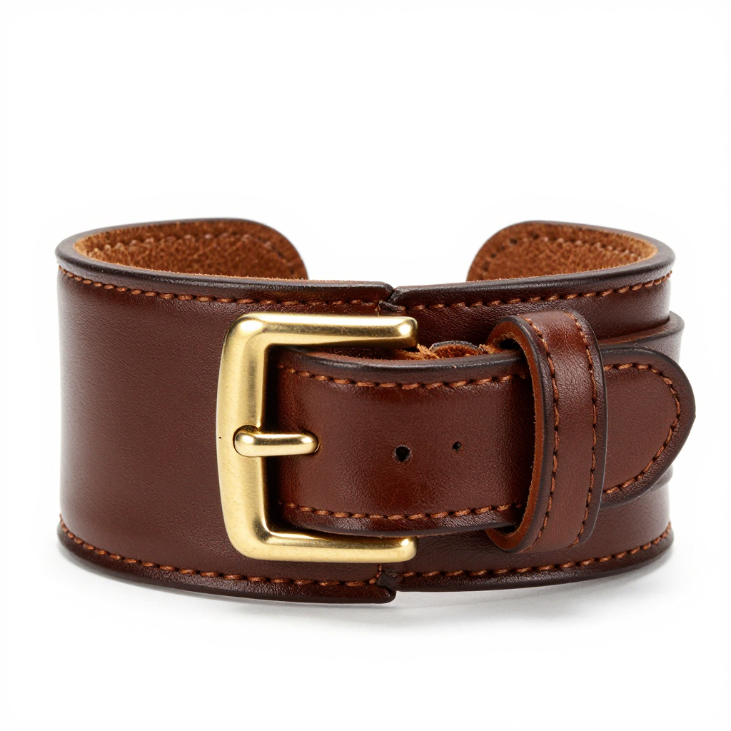 Brown Leather Cuff with Brass Buckle