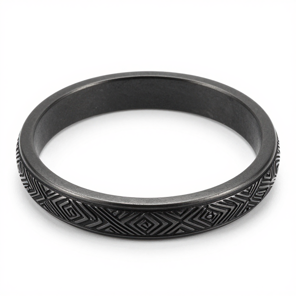 Blackened Steel Bangle with Etched Pattern