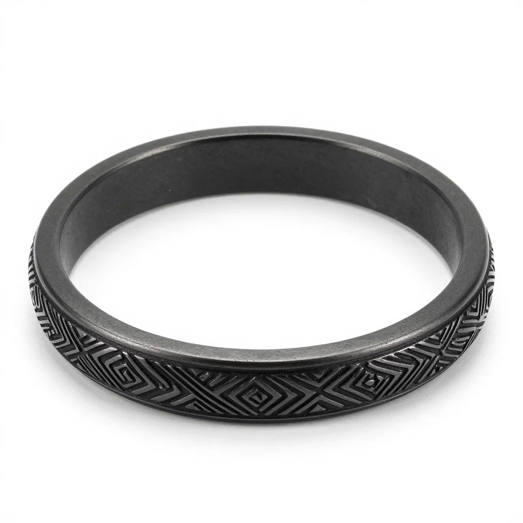 Blackened Steel Bangle with Etched Pattern