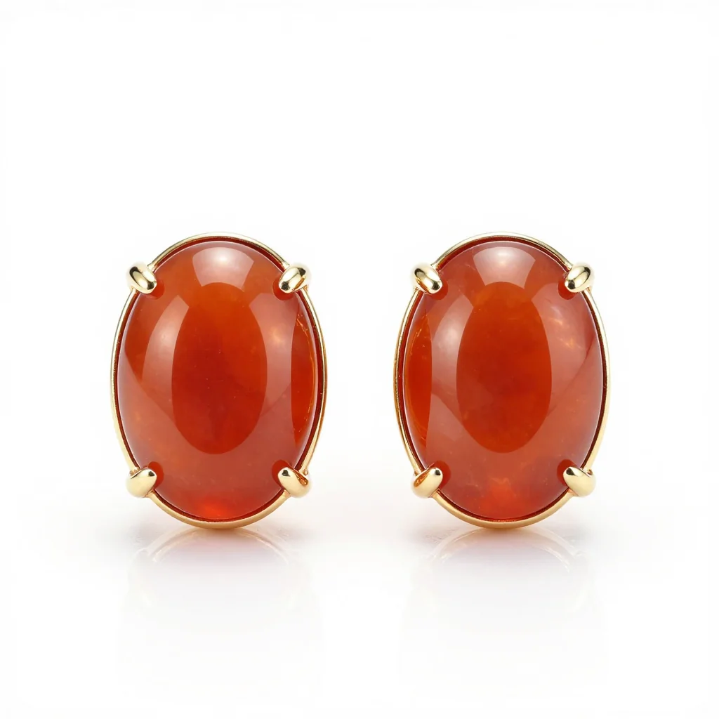 Carnelian Stud Earrings with Gold Frame
