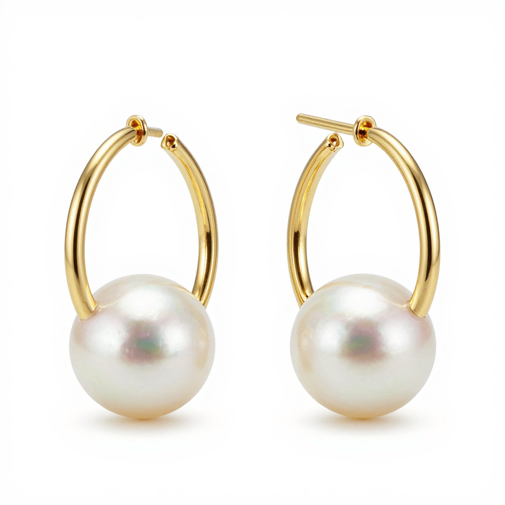 Pearl and Gold Hoop Earrings