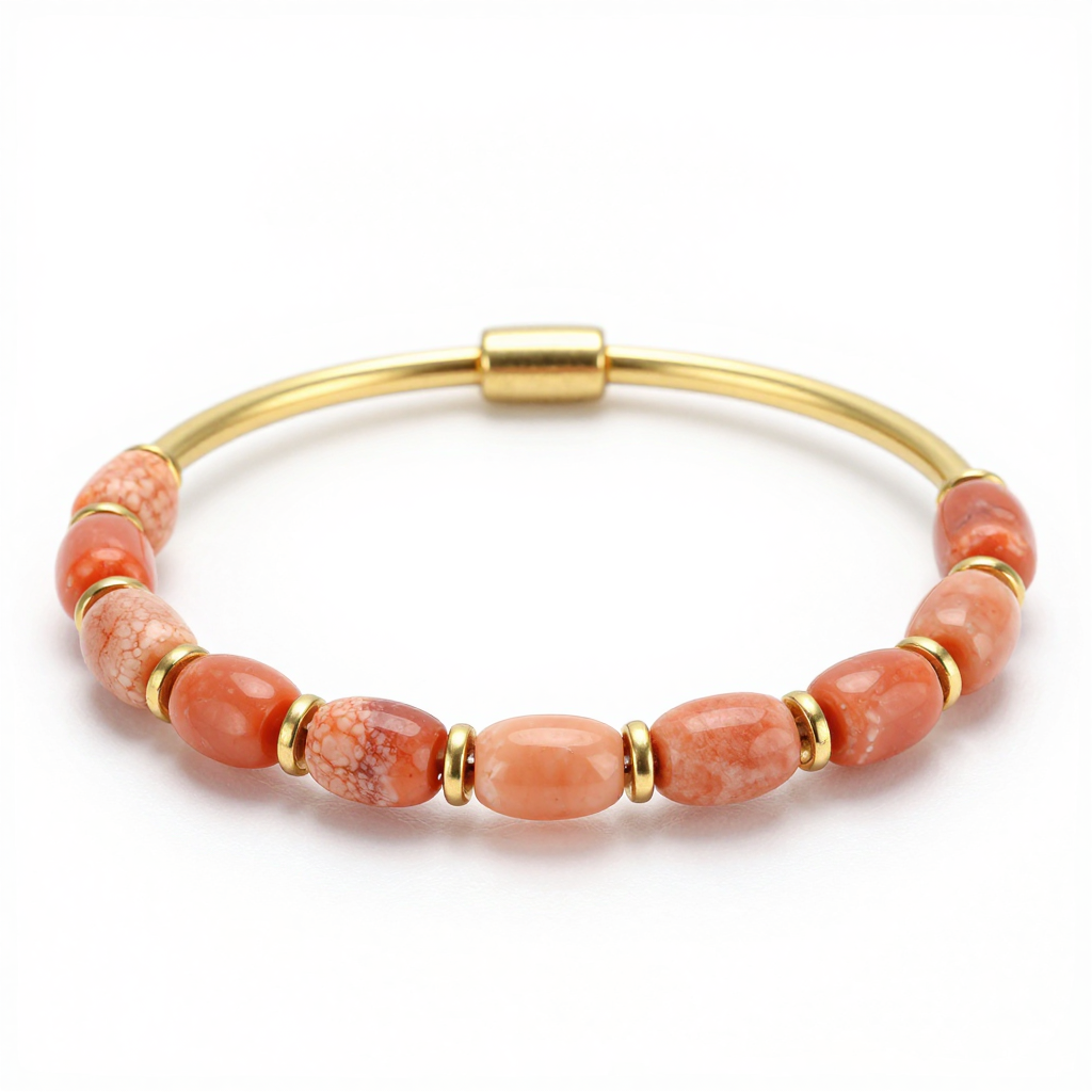 Coral and Brass Bangle