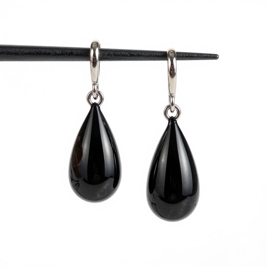 Obsidian Drop Earrings for Women - Dark Mysterious Gothic Style with Silver Accents