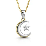 Celestial Star Pendant in 14k Yellow Gold and Silver with Crescent Moon Design - 2