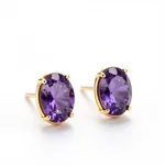 Amethyst Stud Earrings with Gold Frame - 2