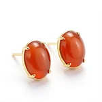 Carnelian Stud Earrings with Gold Frame - 2