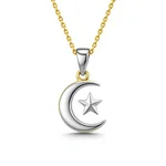 Celestial Star Pendant in 14k Yellow Gold and Silver with Crescent Moon Design - 1