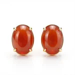 Carnelian Stud Earrings with Gold Frame - 1