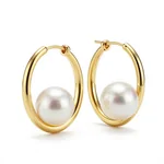 Pearl and Gold Hoop Earrings - 2