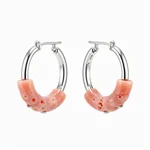 Coral and Silver Hoop Earrings - 1