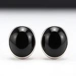 Black Onyx Stud Earrings with Silver Frame - 1