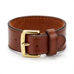 Brown Leather Cuff with Brass Buckle - 2