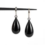 Obsidian Drop Earrings for Women - Dark Mysterious Gothic Style with Silver Accents - 1